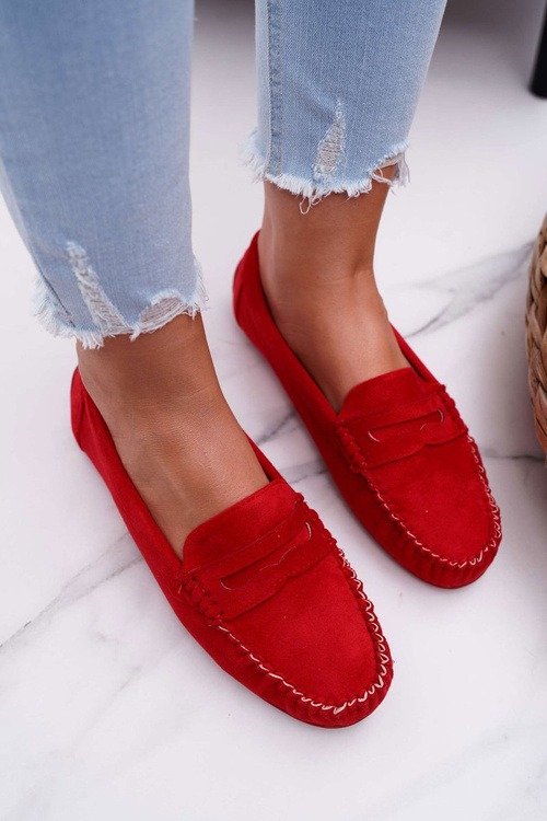 Жіночі мокасини червоні замшеві болеро