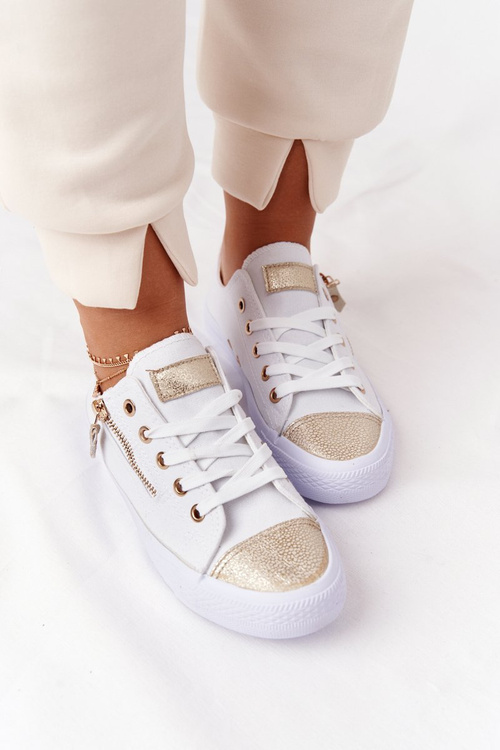 Жіночі кросівки на блискавці біло-золоті фестивальні