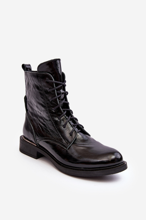 Зручні лаковані утеплені черевики чорні Lemar Revin