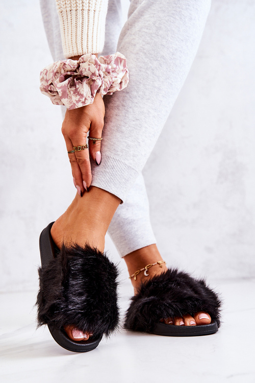 Тапочки з хутром Резина Чорні Pollie