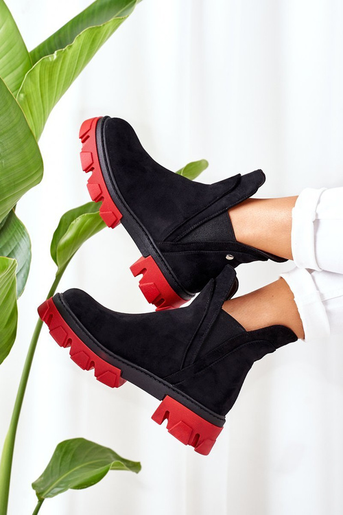 Утеплені черевики челсі чорно-червоні Fearless