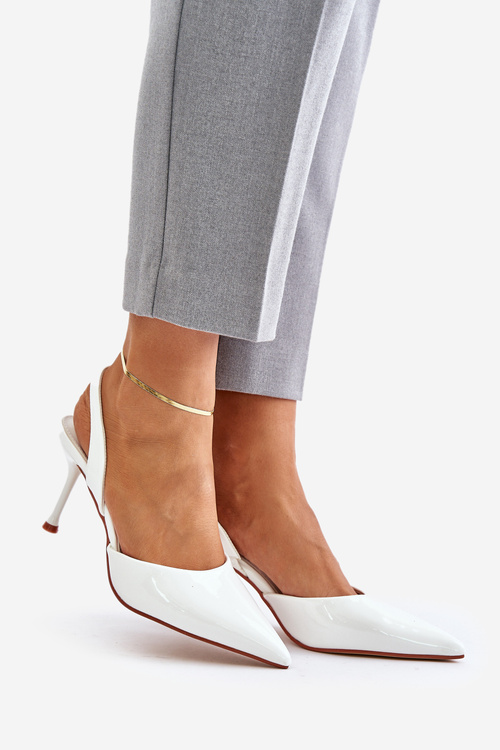 Лаковані високі підбори з відкритою п'ятою білого кольору Emmizola