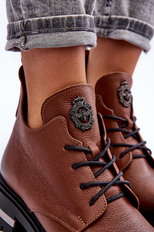 Жіночі шкіряні чоботи на плоскому каблуці коричневого кольору Charline