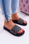 Жіночі шльопанці з цирконієм чорні XTI 48821