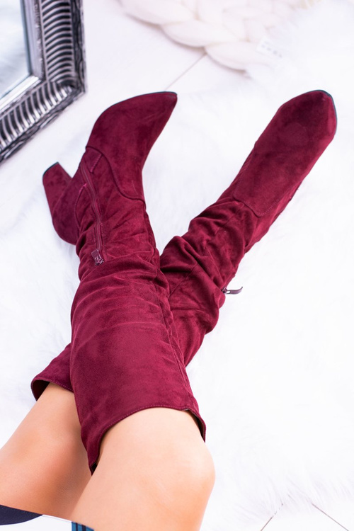 Жіночі замшеві чоботи на гострому каблуці темно-бордового кольору Nightcall