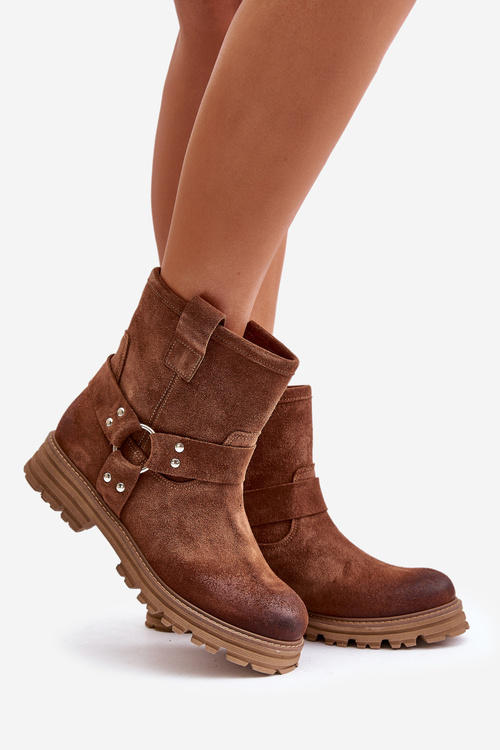 Жіночі замшеві ботильйони на плоскій підошві коричневі Lewski 3610