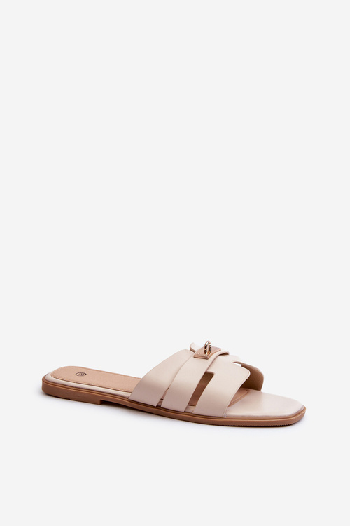 Жіночі босоніжки на плоскій підошві з бежевим декором Kavinia