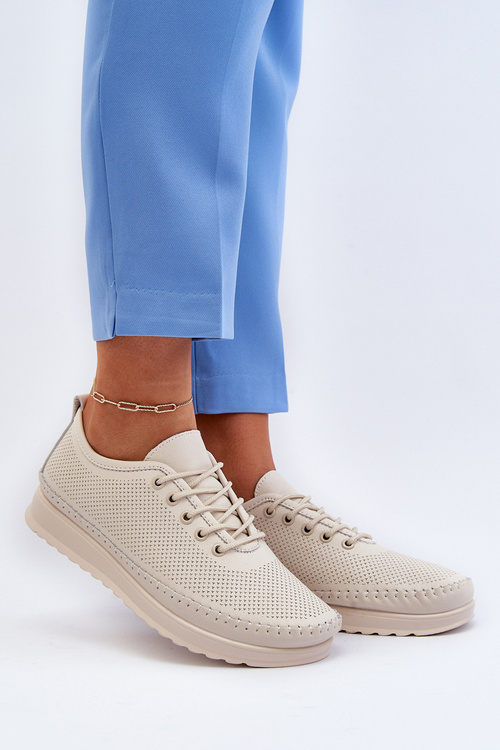 Шкіряні жіночі спортивні кросівки бежеві Lalnai