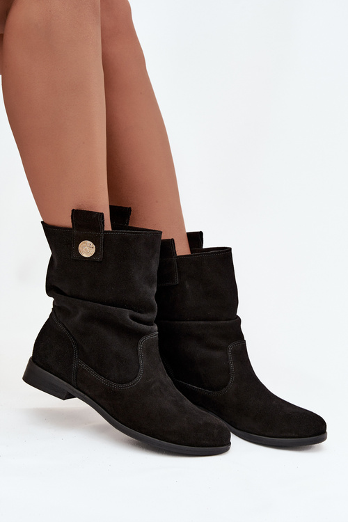 Шкіряні замшеві жіночі ботильйони з зібраннями ізоляція Zazoo 4210 Чорні