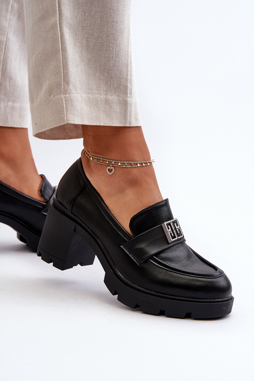 Туфлі жіночі на масивному каблуці з орнаментом Black Ranunca