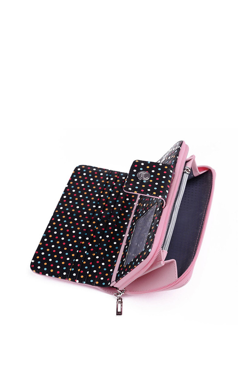 Великий жіночий гаманець на блискавці в крапки, світло-рожевий Huntress