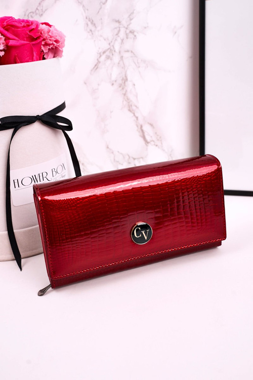 Великий шкіряний жіночий гаманець CAVALDI Shiny Red