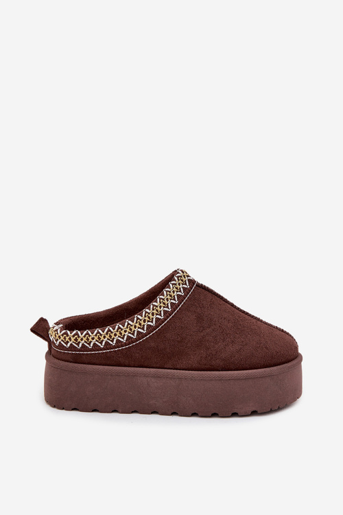 Дитячі підліткові снігові черевики з вишивкою на платформі шоколадні Jolisse