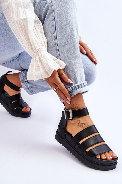 Босоніжки на масивній платформі Чорні Lisbona