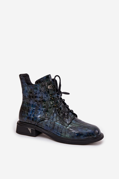 Лаковані жіночі чоботи з натуральної шкіри D&A LZ52-962 темно-синій