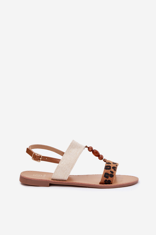 Плоскі Жіночі Сандалі З Бусинами Леопардові Коричневі Virona