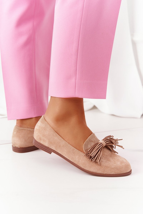 Замшеві жіночі лофери з бахромою Бежеві Alicante