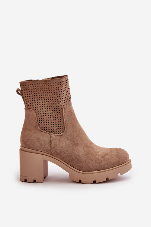 Жіночі чоботи на підборах із блискавкою з еко-замші бежеві Rashmi