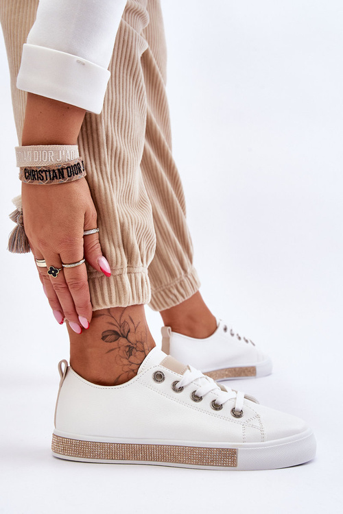 Жіночі низькі кросівки з форсунками біло-бежеві Demira