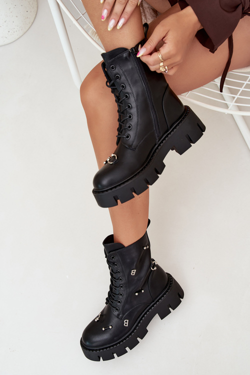 Жіночі Робочі Чоботи З Декораціями Утеплені Чорні Lunea