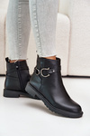 Утеплені ботильйони на плоскій каблуці та декоративному ремінці Чорні Calzina