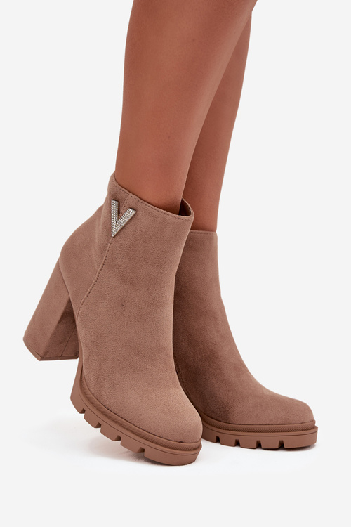 Жіночі утеплені ботфорти на каблуці з декоративним елементом бежеві Briella