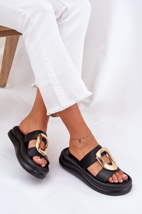 Жіночі Сандалі На Платформі З Золотим Детаєм Чорні Ularinea