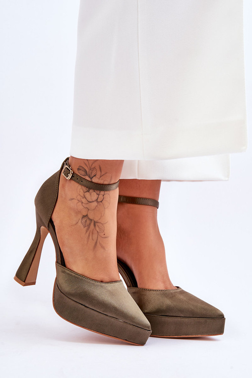 Модні човники на широкому високому каблуці Темно-зелене безумство