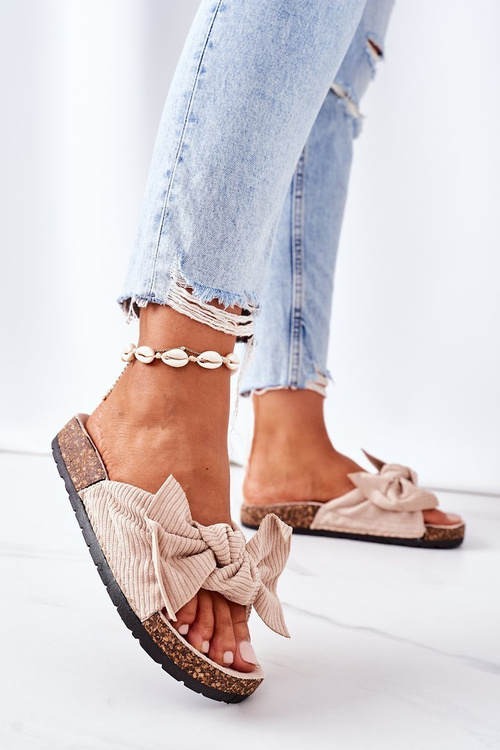 Вельветові тапочки на пробковій підошві Бежеві Summertime