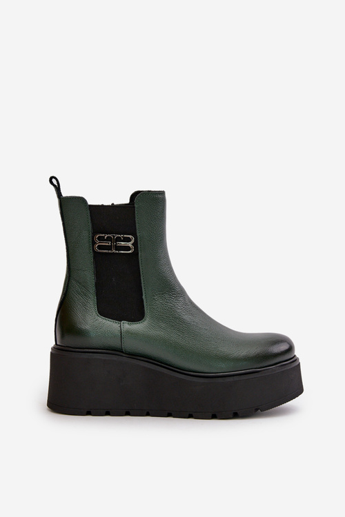 Жіночі ботильйони Chelsea на платформі та танкетці Zazoo 60498 темно-зелені
