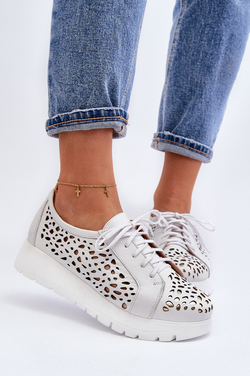 Жіночі шкіряні ажурні туфлі Zazoo 2821 світло-сірі