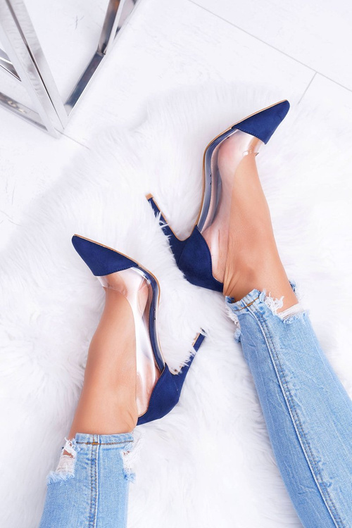 Жіночі прозорі туфлі на шпильці темно-сині Live