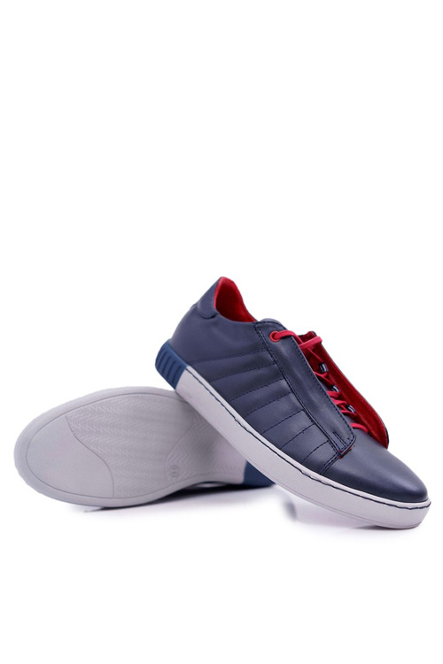 Чоловіче шкіряне спортивне взуття Bednarek без люверсів Темно-сині Geos