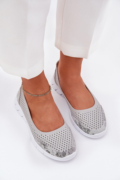 Шкіряні перфоровані балерини Vinceza 95323 сірі
