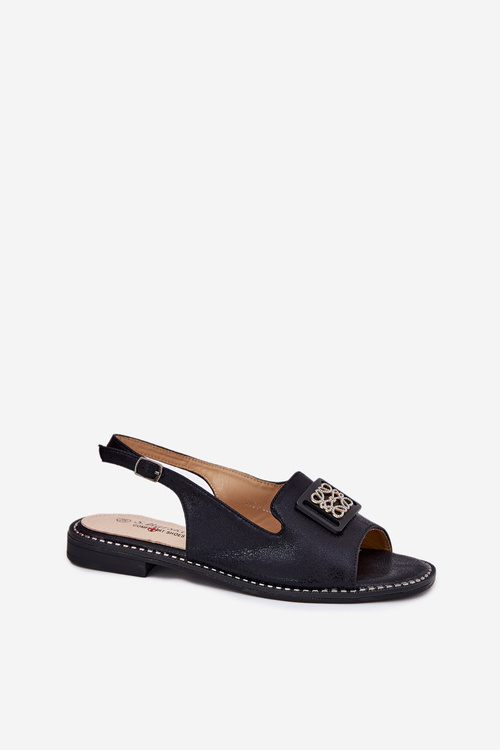 Елегантні Жіночі Сандалі На Плоскому Каблуку З Декорацією S.Barski KV51-082 Чорні