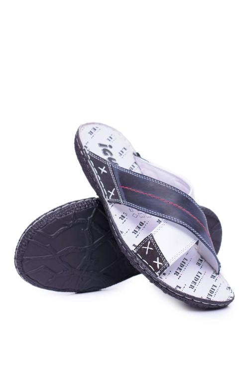 Темно-сині легкі шкіряні чоловічі шльопанці. Добре