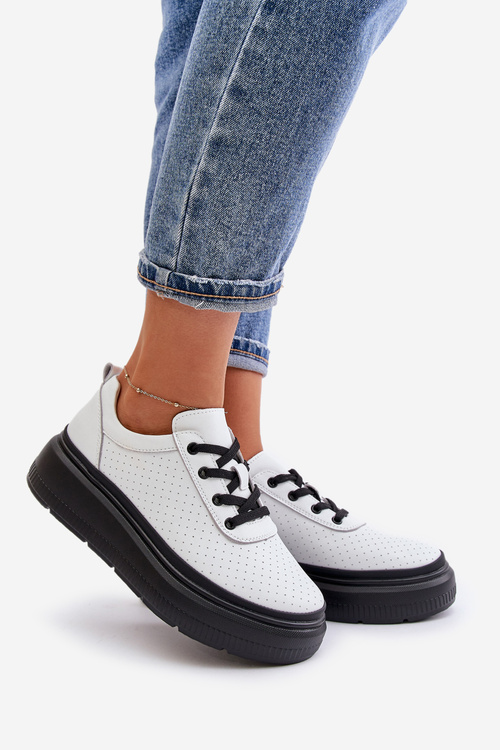 Жіноче спортивне взуття на платформі натуральна шкіра білі 41470 Vinceza