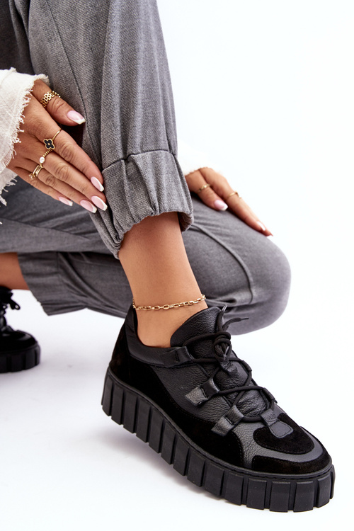 Жіноче шкіряне спортивне взуття на платформі M01/1 Zazoo чорного кольору