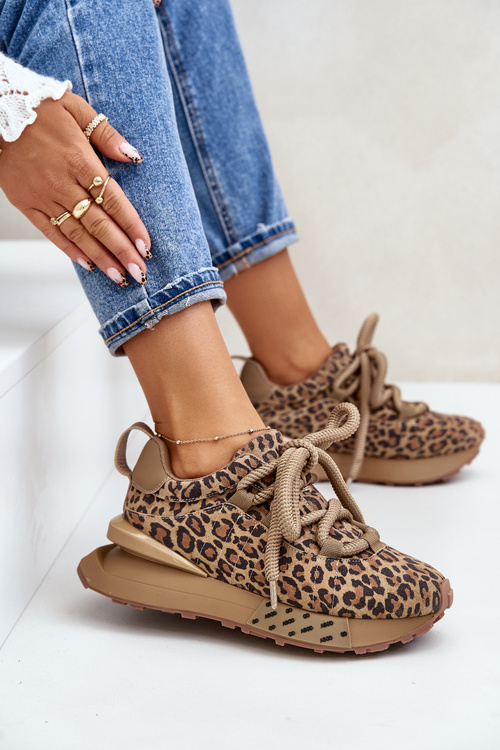 Жіночі замшеві кросівки на платформі з товстою шнурівкою з леопардовим принтом Artiker 55C0135 Коричневі