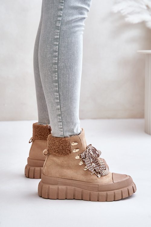 Жіночі утеплені ботильйони на платформі коричневого кольору Alcyhen