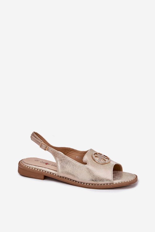 Жіночі сандалі на плоскому підборі з декором S.Barski KV51-002 золоті