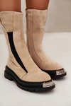 Замшеві утеплені чоботи на плоскому каблуці світло-бежеві Palimra