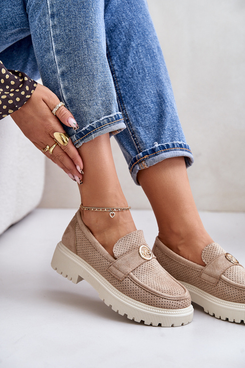 Жіночі лофери із золотистими деталями кольору хакі Arilva