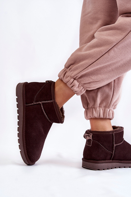 Жіночі замшеві низькі зимові черевики коричневого кольору Shelie