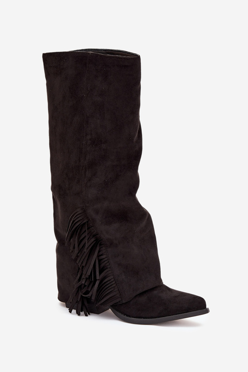 Ковбойські Чоботи На Затяжках Для Жінок На Підборах З Чубчиками Чорні Залія