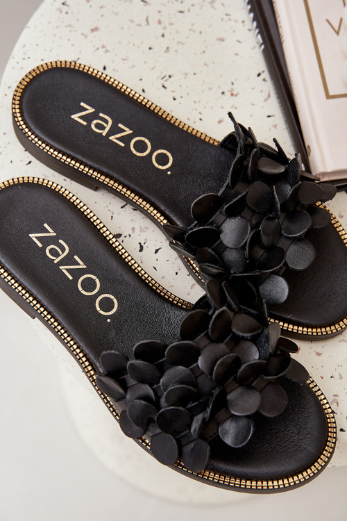 Zazoo 40381 Жіночі Шкіряні Сандалі На Плоскому Каблуці Чорні