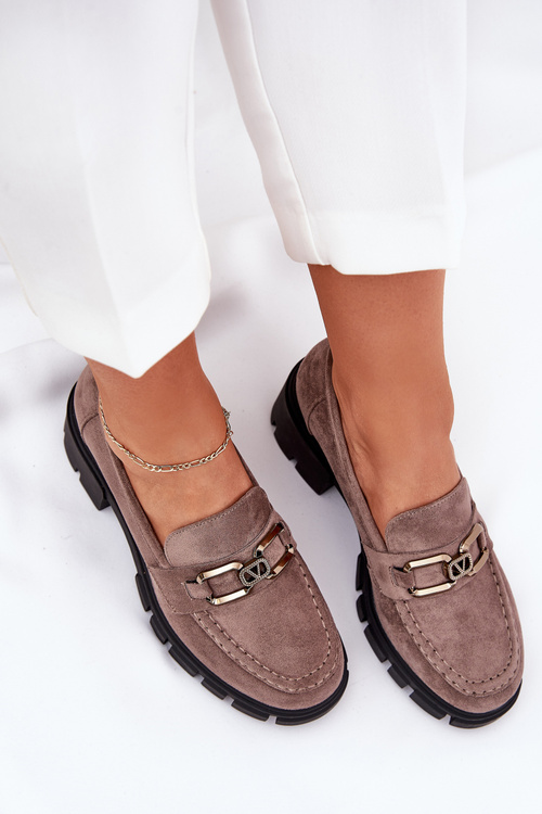 Еко Замшеві Жіночі Півчеревики З Декором Ciemnobeżowe Vinceza 39921