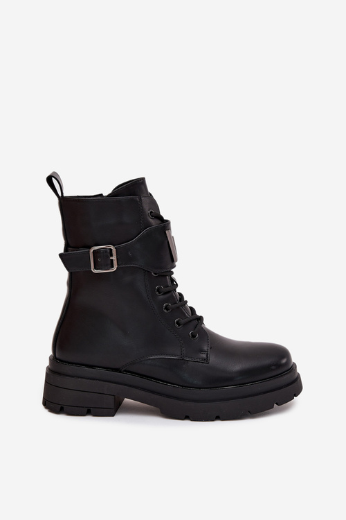 Жіночі робочі черевики з екошкіри з декоративним ремінцем Чорний Ylianne