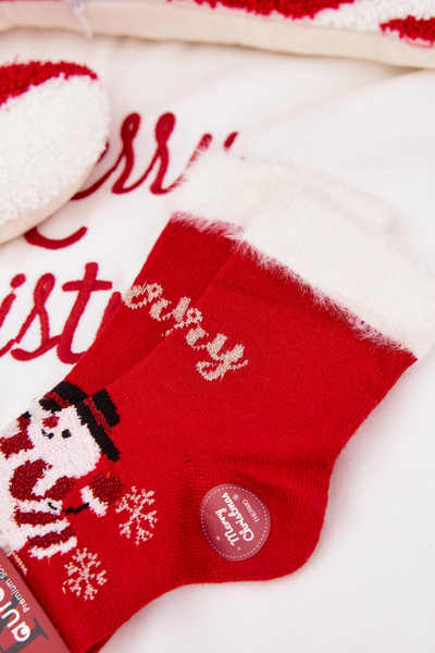 Дитячі різдвяні шкарпетки з хутром і сніговиком вовна альпака червоні