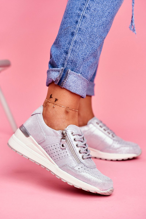 Жіноче спортивне взуття Кросівки шкіряні срібні FT20-8675 Better Way